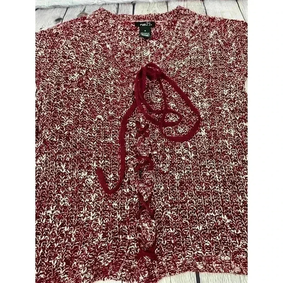 Rue 21 Red Pullover Sweater Small Knit Long Sleeve Ties Women's - Picture 10 of 14